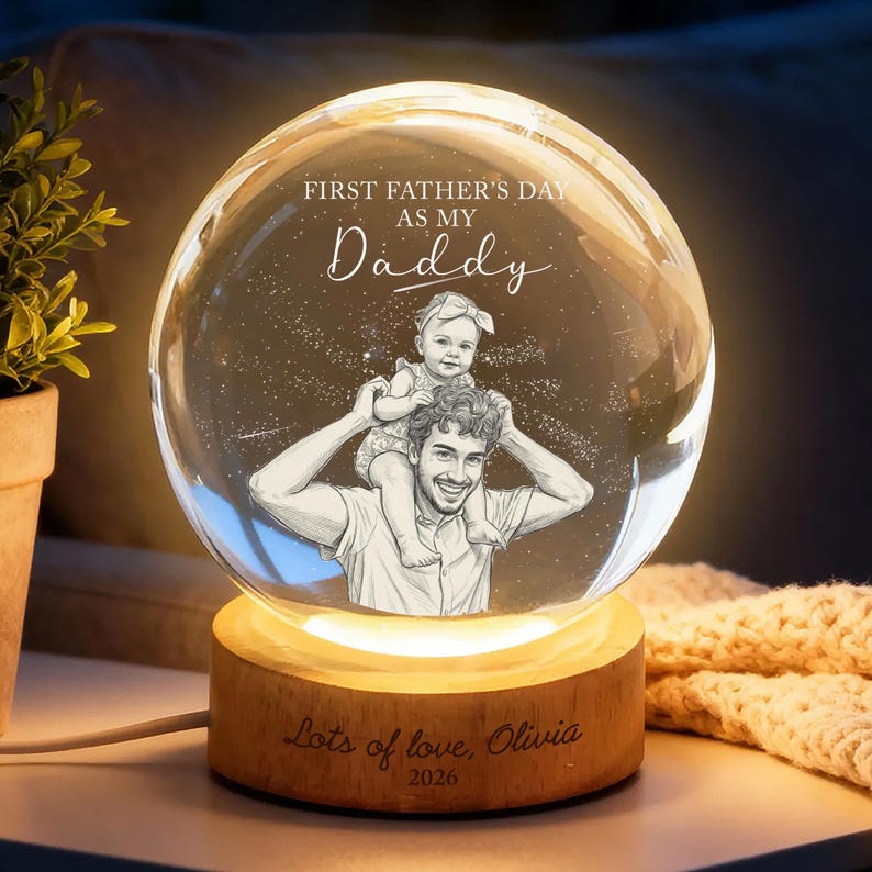 Personalized "Daddy and Me" Crystal Ball Lamp | Custom Photo Night Light