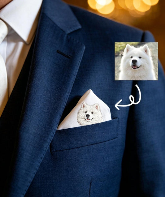 Custom Embroidered Pet Portrait Pocket Square, Personalized Dog Cat Photo Suit Handkerchief