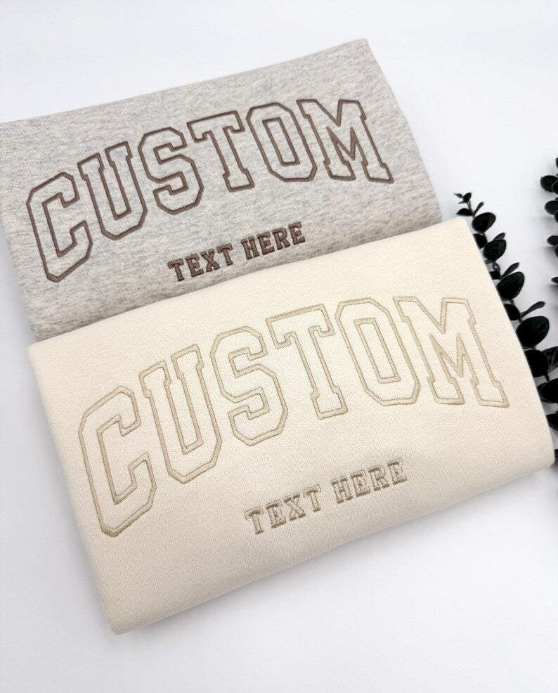 Custom Outline Embroidered Varsity Crewneck Sweatshirt