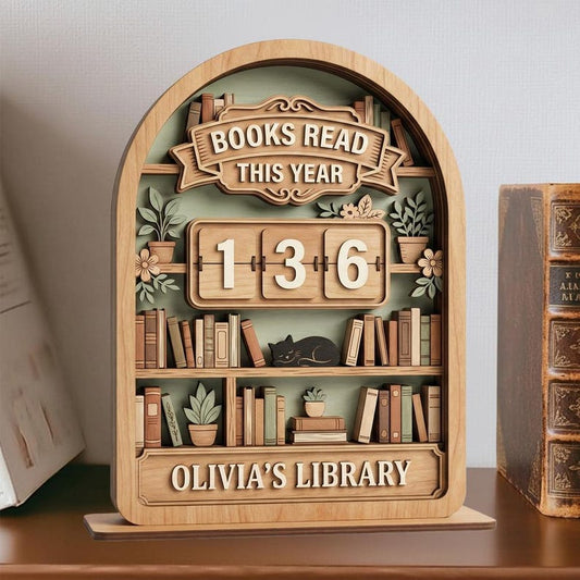 Personalized Wooden Reading Tracker Bookshelf Sign