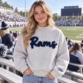 Custom Chenille Script Gingham Mock Neck