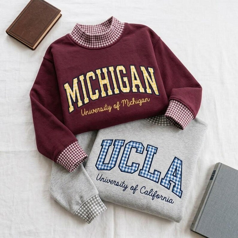 Custom Layered Gingham Collar Varsity Pullover