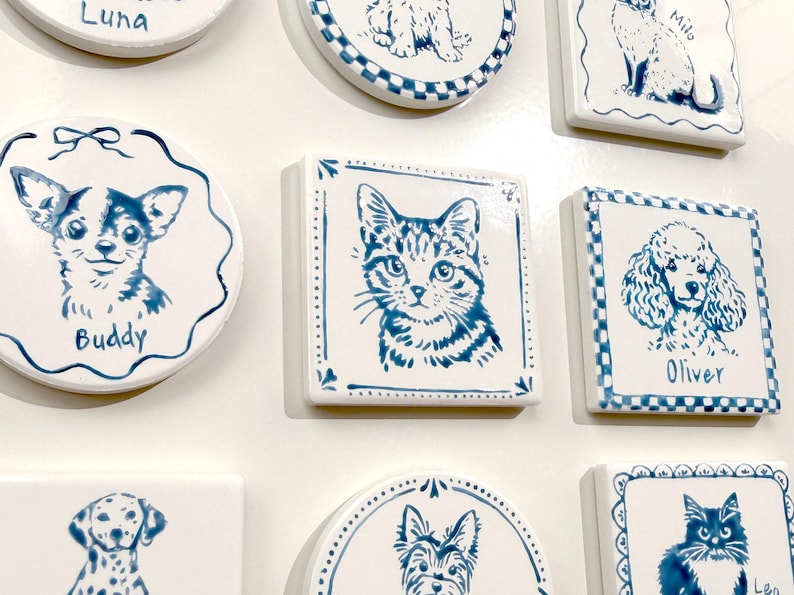 Custom Delft Ceramic Pet Portrait Magnet