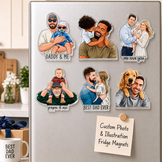 Custom Family Photo Fridge Magnet, Personalized Cartoon Portrait Magnet