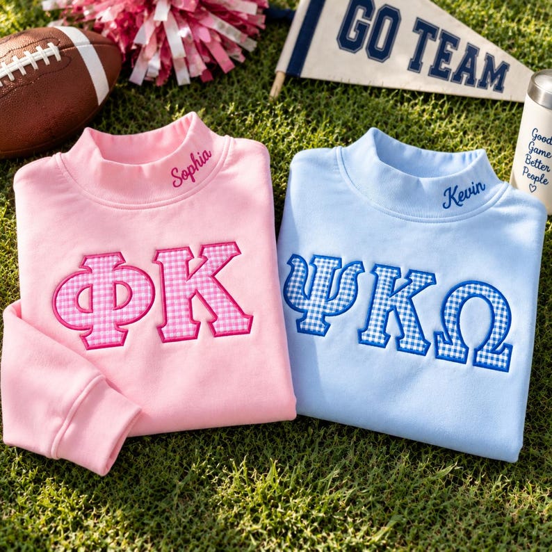 Custom Embroidered Collar Gingham Mock Neck