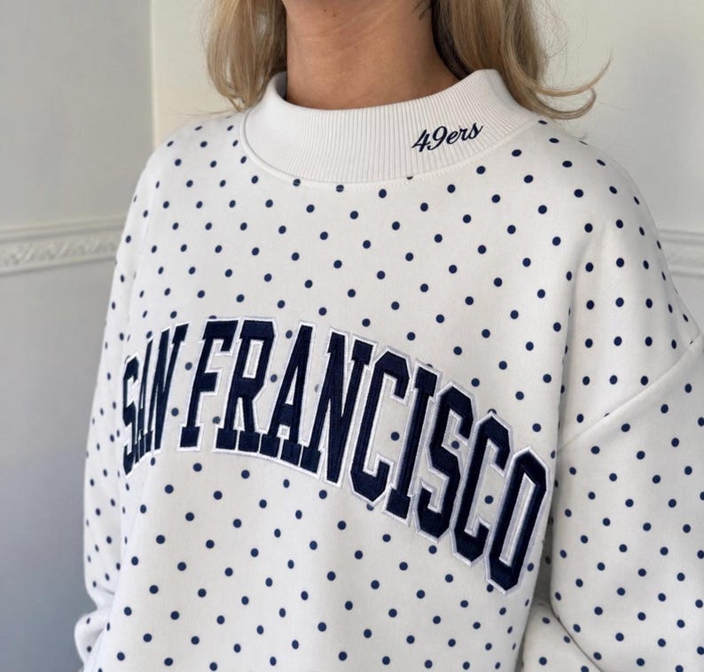 Custom Polka Dot Embroidered Mock Neck Sweatshirt