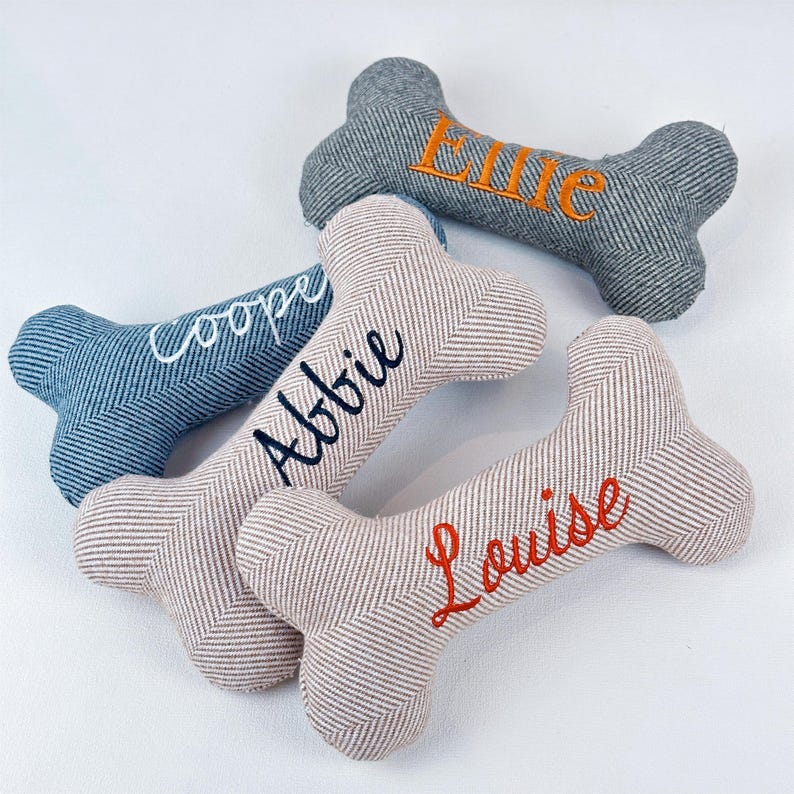 Custom Name Embroidered Stuffed Bone Squeaky Dog Toy