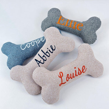 Custom Name Embroidered Stuffed Bone Squeaky Dog Toy