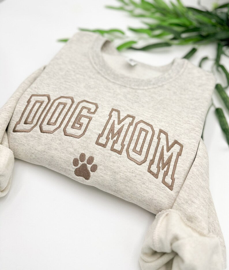 Embroidered Dog Mom Varsity Sweatshirt