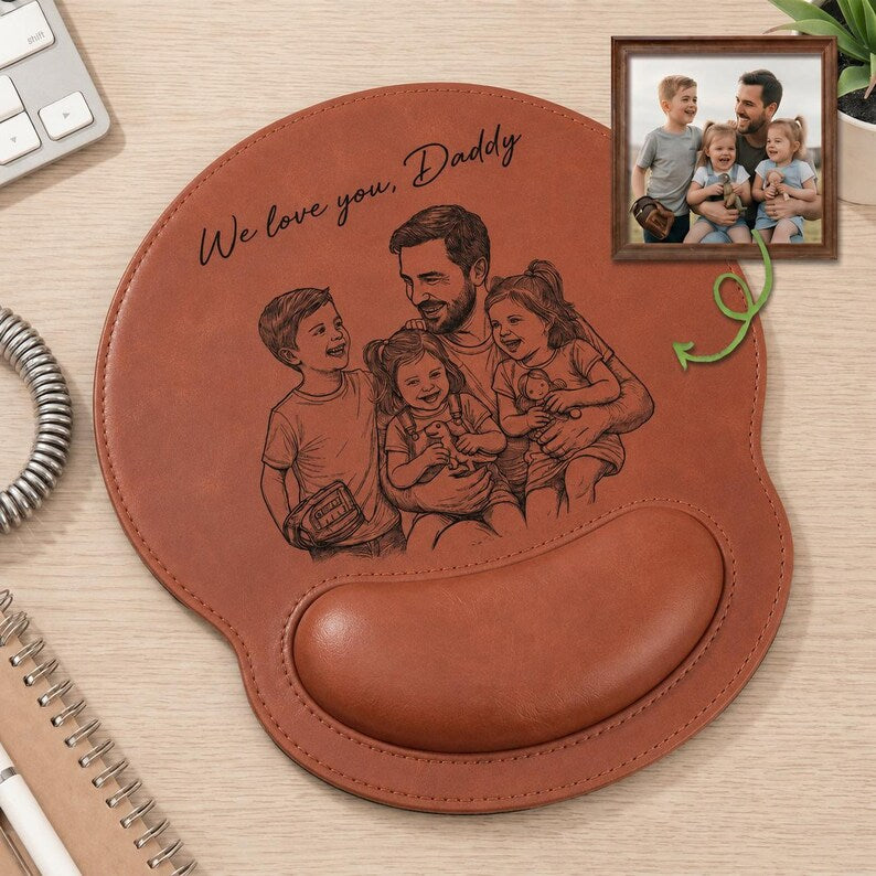 Personalized Sketch Photo Engraved Mousepad, Unique Keepsake Gift for Dad