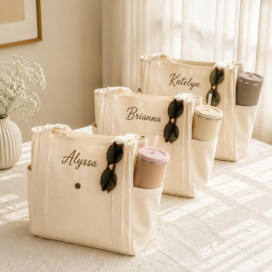 Personalized Multi-Pocket Canvas Organizer Tote