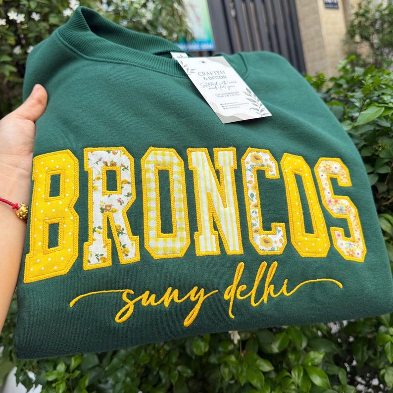 Personalized Vintage Pattern Appliqué Collegiate Sweatshirt