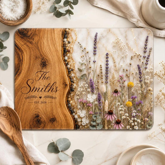 Personalized Pressed Floral Resin Cutting Board