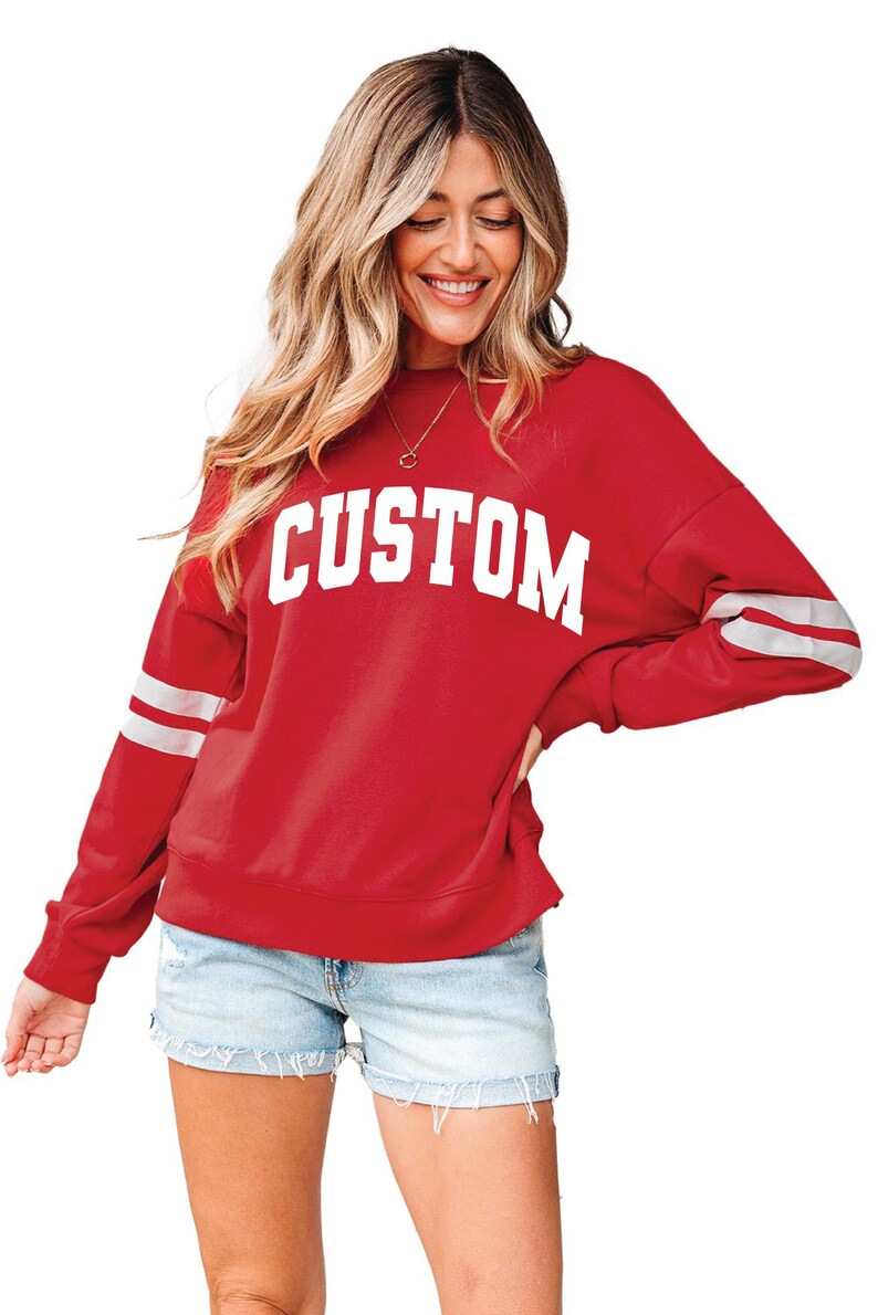Custom Varsity Striped Sleeve Crewneck Sweatshirt