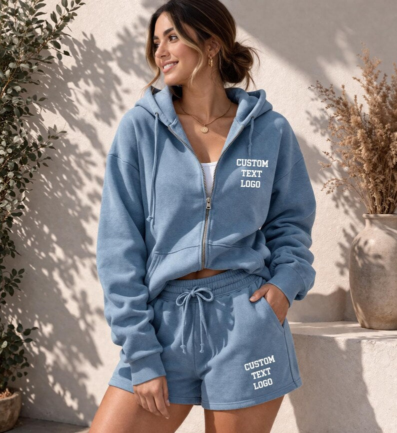 Custom Heat Transfer Zip Hoodie Shorts Set