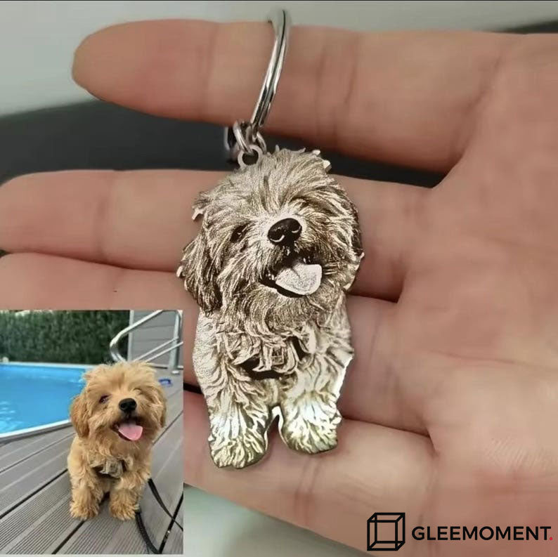 Custom Engraved Pet Photo Keychain | Personalized Dog Portrait Keyring