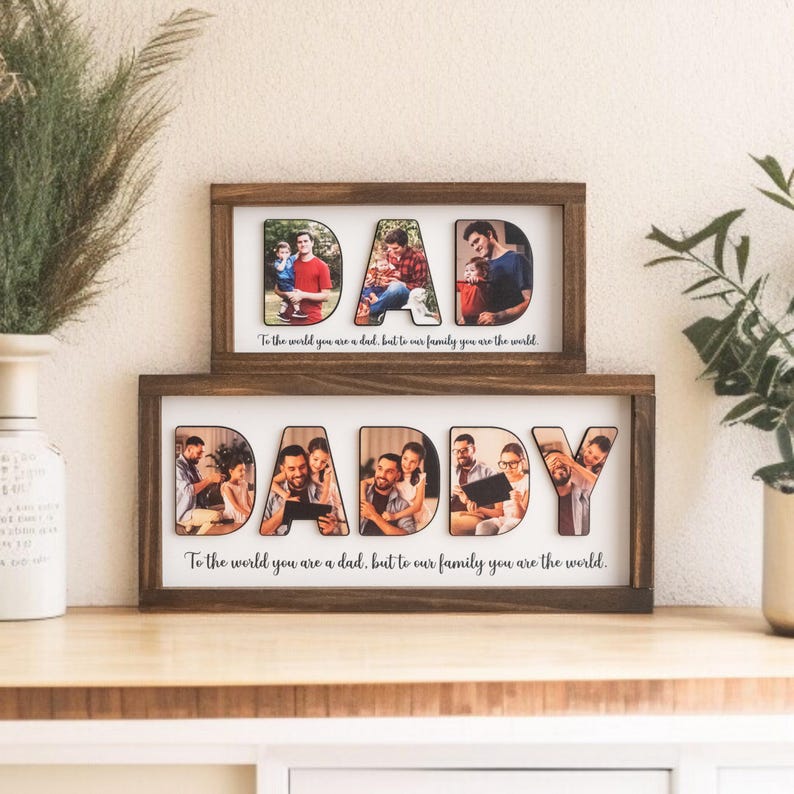 Personalized Dad Letter Photo Frame, Custom Father’s Day Wood Decor