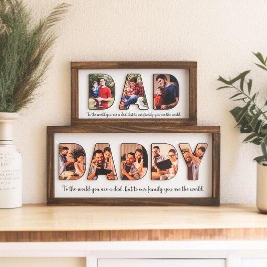 Personalized Dad Letter Photo Frame, Custom Father’s Day Wood Decor