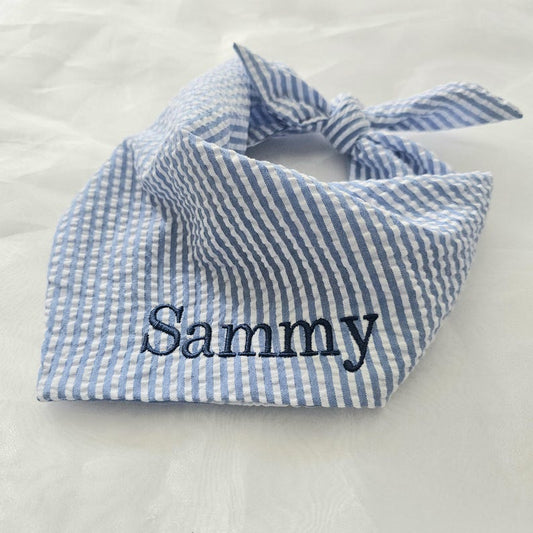Custom Embroidered Seersucker Pet Bandana