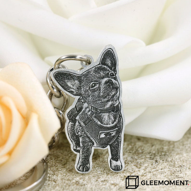 Custom Engraved Pet Photo Keychain | Personalized Dog Portrait Keyring