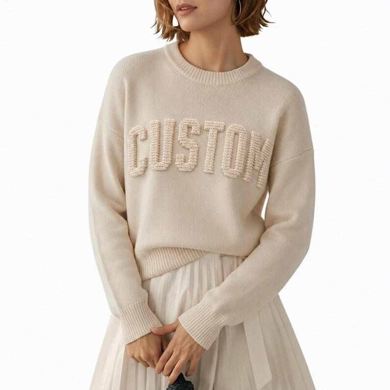 Custom Knit Lettering Crewneck Sweater