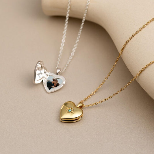 Custom Heart Photo Locket Birthstone Necklace