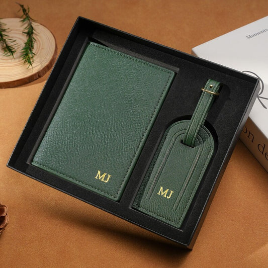 Personalized Leather Passport Cover & Luggage Tag Set