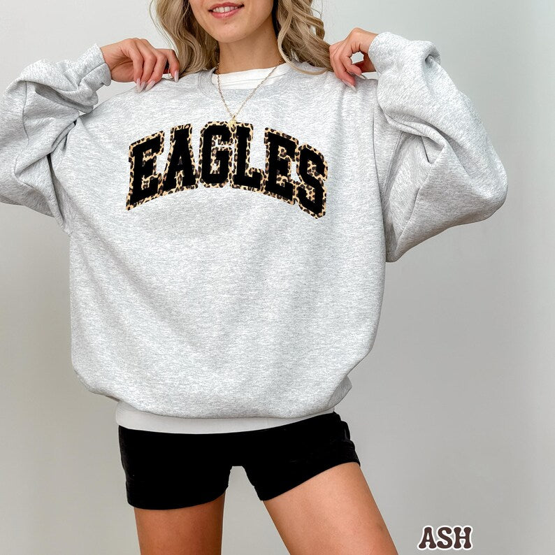 Custom Leopard Outline Varsity Crewneck Sweatshirt