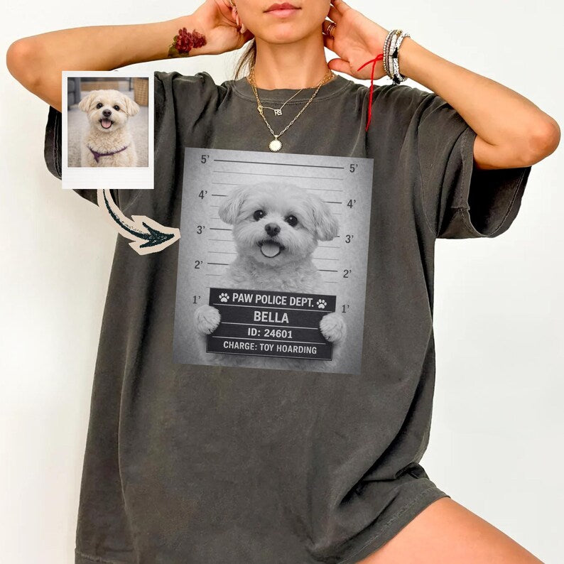 Custom Pet Mugshot Tee | Personalized Paw Police Portrait Shirt