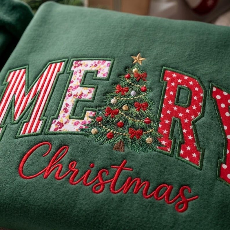 Merry Christmas Tree Appliqué Sweatshirt
