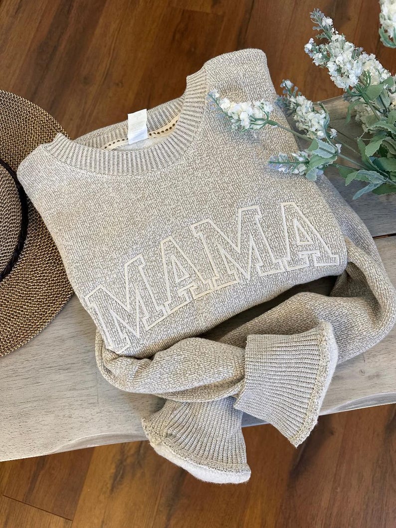Custom Embroidered Textured Knit Mama Crewneck