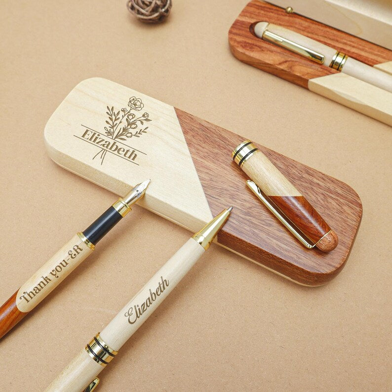 Personalized Two Tone Wooden Pen Gift Set