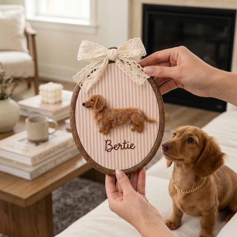 Personalized Needle Felt Pet Hoop Art Portrait