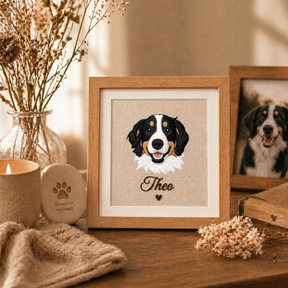 Custom Pet Embroidery Framed Art Personalized Name Pet Memorial Wooden Frame