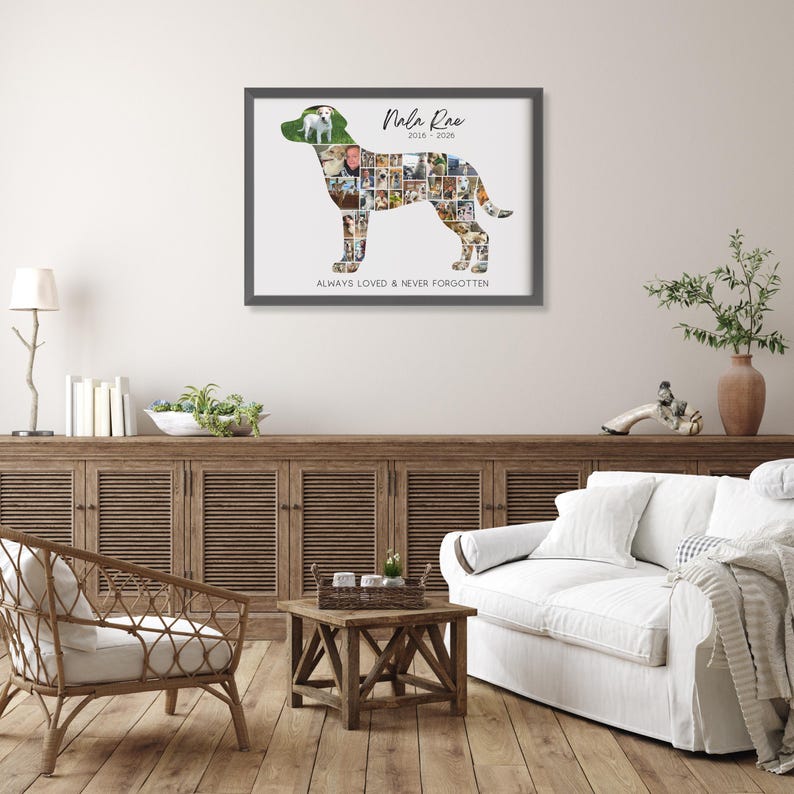 Custom Dog Silhouette Photo Collage Pet Memorial Art Print