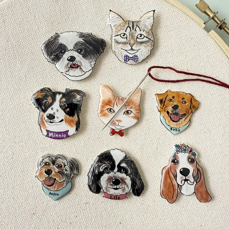 Custom Pet Portrait Magnetic Needle Minder, Personalized Dog Cat Photo Magnetic Needle Keeper