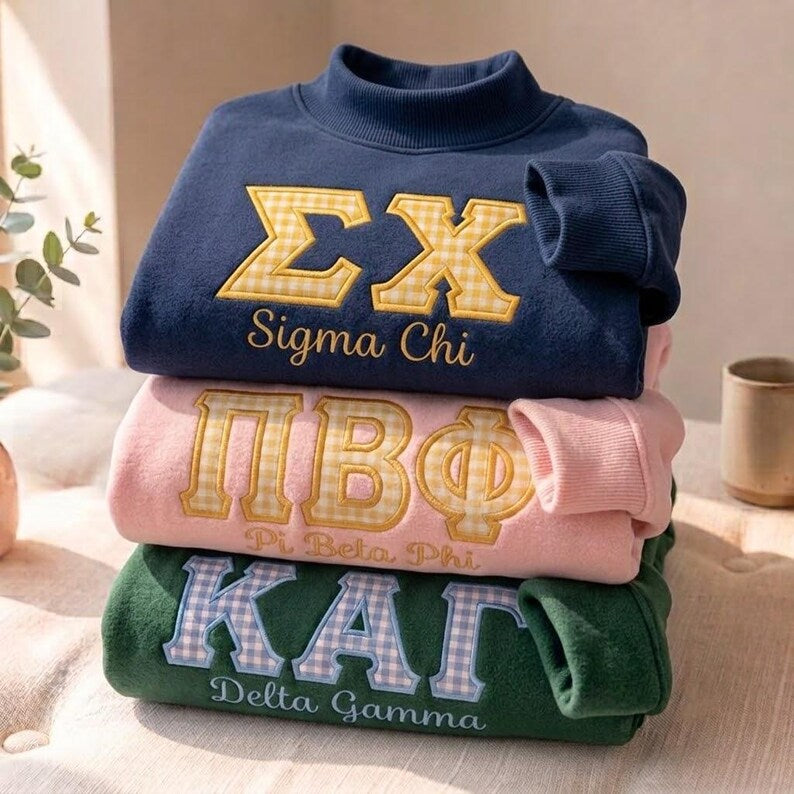 Custom Gingham Greek Letter Mock Neck