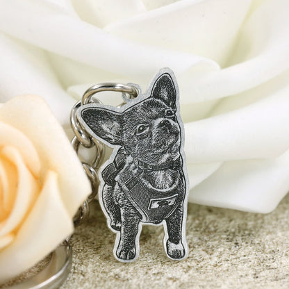 Custom Engraved Pet Photo Keychain | Personalized Dog Portrait Keyring