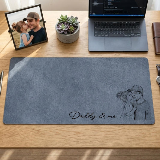 Custom Slogan Photo Sketch Desk Mat, Father’s Day Gift for Dad/Grandpa