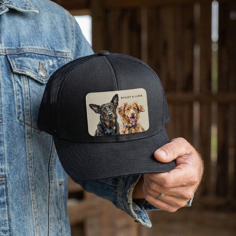 Custom Pet Portrait Leather Patch Trucker Hat