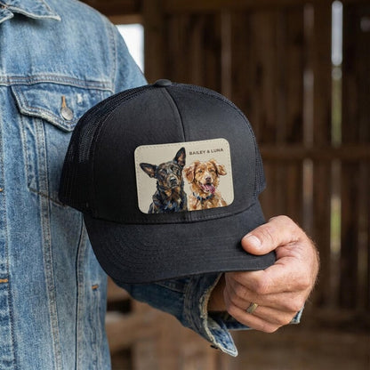 Custom Hand-Painted Oil Pet Portrait Leather Patch Trucker Hat