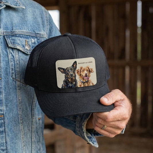 Custom Pet Portrait Leather Patch Trucker Hat