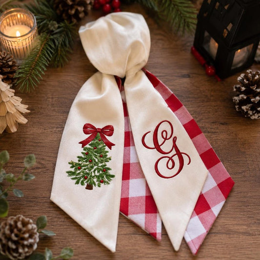 Custom Monogram Embroidered Christmas Wreath Sash