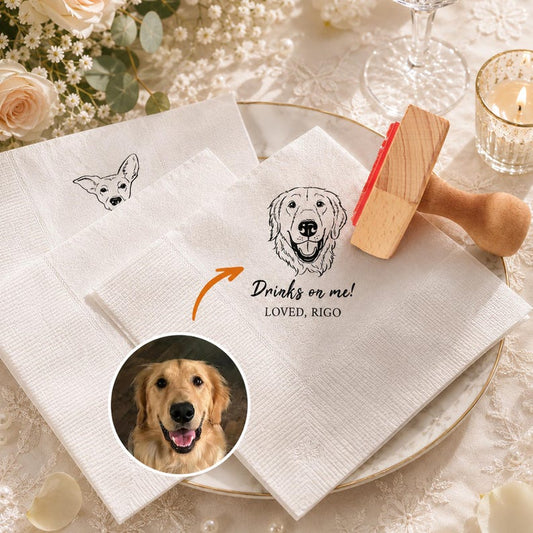 Custom Pet Portrait Rubber Stamp, Personalized Wedding Napkin Stamp With Custom Text