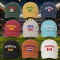 Retro Washed Country Name & Flag Embroidery Cap, Soccer Fan Casual Baseball Hat