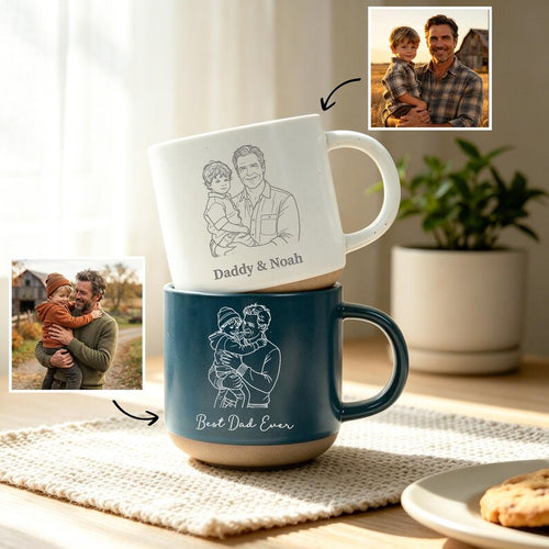 Custom Engraved Daddy & Child Line Art Mug, Unique Sentimental Gift for Dad