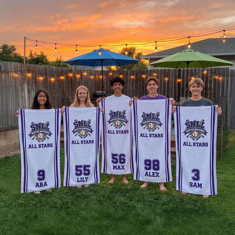 Custom Sports Team Name Number Beach Towel