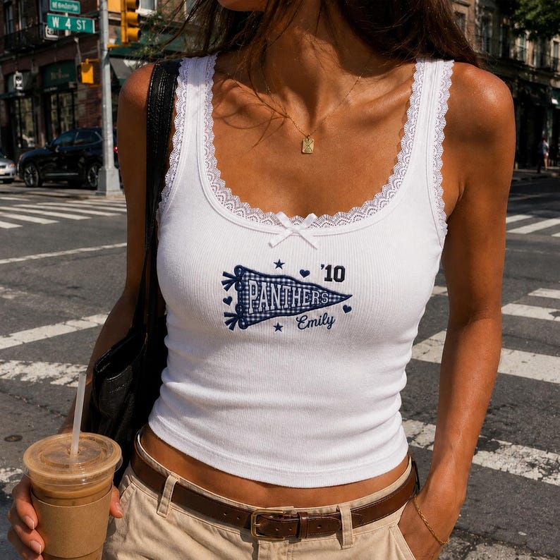 Custom Pennant Embroidered Lace Tank Set