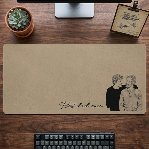 Custom Slogan Photo Sketch Desk Mat, Father’s Day Gift for Dad/Grandpa
