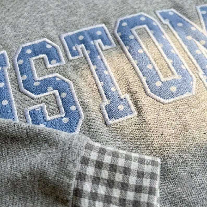 Custom Appliqué Gingham Mock Neck Sweatshirt